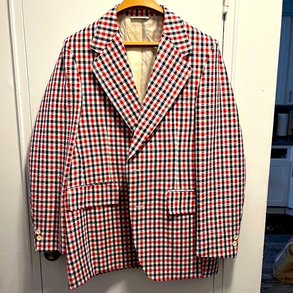 Vintage Palm Beach  Mens Seer Sucker Jacket Single Breasted EXCELLENT CONDITION